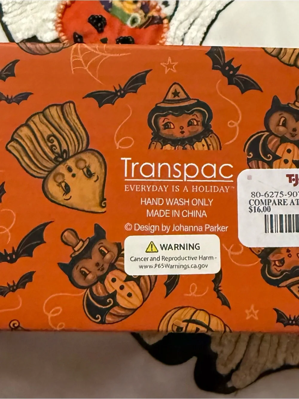 Johanna Parker Halloween Black Cat & Pumpkin Salt and Pepper Shaker Set - Orange